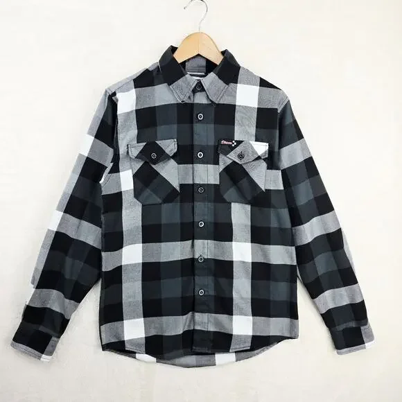 Dixxon Finish Line Flannel Shirt Mens Small Button Up Black White Plaid Casual - Picture 2 of 10